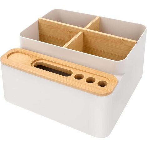 Boîte de rangement en bois pour bureau, stylo de bureau multifonction amovible