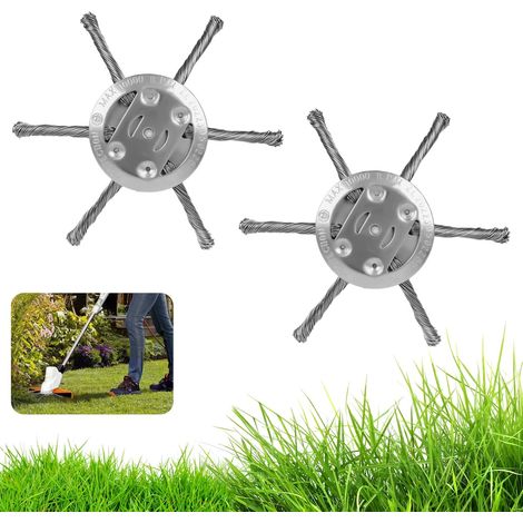 Tête universelle de dépoussiérage, brosse de désherbage professionnelle, accessoires pour tondeuse à gazon, brosse métallique pour désherbeur (2 pièces, 6 têtes) (1/5)