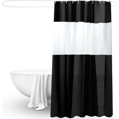 MINKUROW Cortina De Ducha, Cortina De Baño Impermeable E Indeformable Cortina De Baño Lavable 180x200cm Con 12 Ganchos (Negro) (1/5)