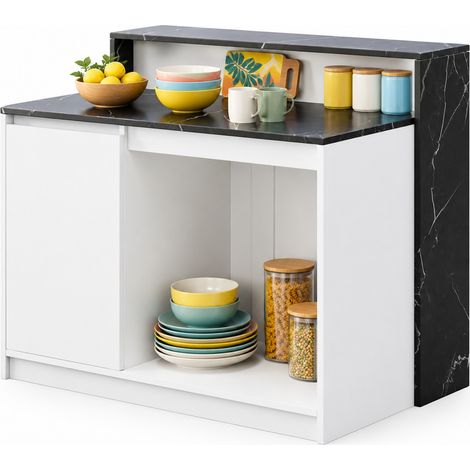 Îlot de cuisine 120x80x100 cm en MDF et mélamine blanc noir effet marbre gain de place - CHICFURN (1/5)