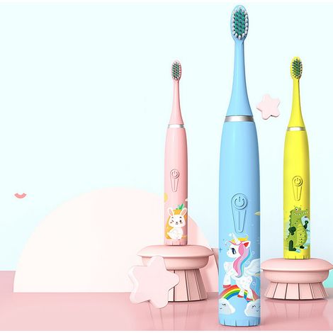 Brosse à dents électrique pour enfants étanche IP7, batterie rechargeable, design mignon de lapin rose (1/5)