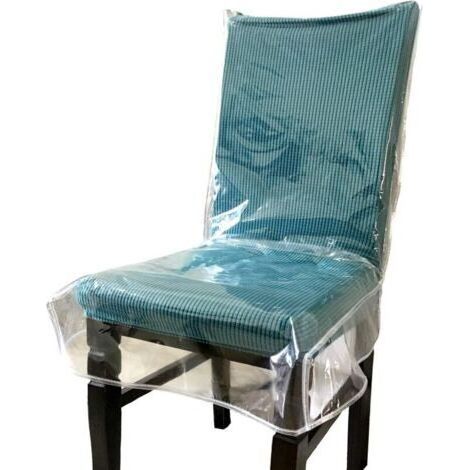 Housse de chaise de salle à manger en plastique avec dossier, housse imperméable en PVC transparent, convient à 57,5 x 50 cm (1 paquet) (1/4)