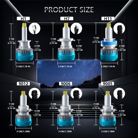 9006 ampoules de phares LED IP68 voiture étanche 6000K 100W phares lumineux, 2 pièces (1/5)