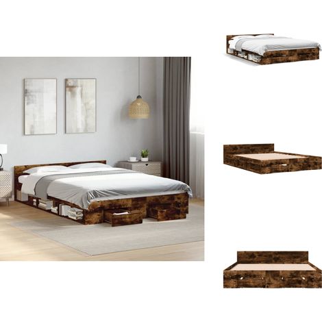 Cadre de lit avec tiroirs sans matelas chêne fumé 160x200 cm - Cadre De Lit - Lit Double - Lit Avec Tiroirs - Meuble De Chambre - Rangement Dans La Chambre (1/5)