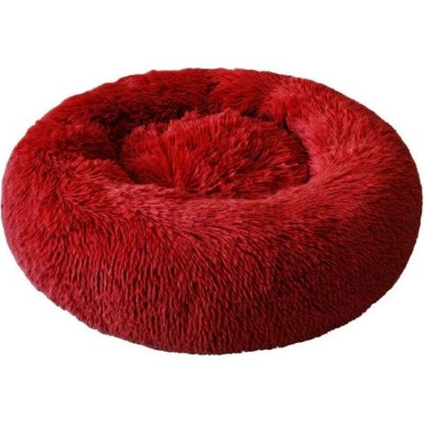 VURAHOME - 50cm Panier Rond pour Chien et Chat en Peluche Douce et Confortable Donut Chat lit Chaud de Moelleux pour Chiot pour Dormir en Hiver - vin rouge