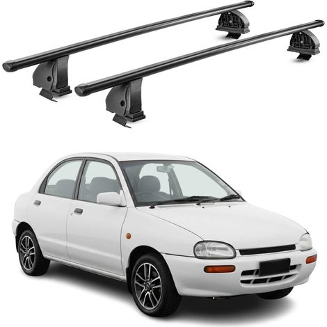 OMAC Stahl Dachträger Querträger Mazda 121 1996-2002 5Tür – TÜV / DIN 75302:2019 – Abschließbar – Max. 75 kg – 2 Stangen – Schwarz (1/5)