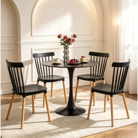 Lote de 4 sillas de comedor 48x52,5x83 cm PP y madera, negras, estables – MEUBLIV (1/5)