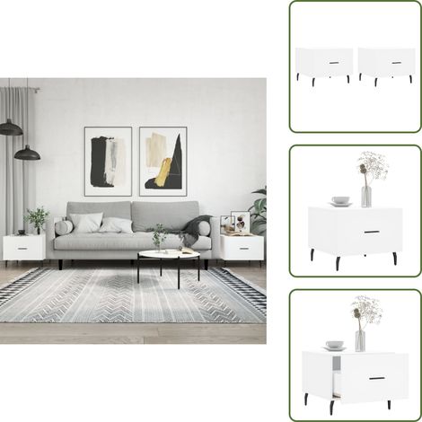 The Living Store Couchtische 2 Stk. Weiß 50x50x40 cm Holzwerkstoff - Elegante Couchtische - Wohnzimmerstil - Holzwerkstoff Möbel - Couchtisch Set - Beistelltisch Mit Schublade (1/5)