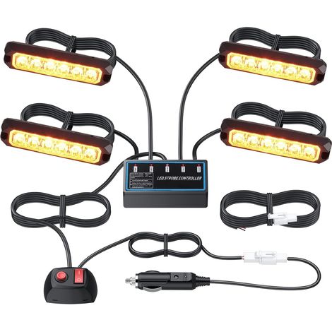 4X6 LEDs Feux de Pénétration IP68 12/24V Gyrophare LED Orange Feux Flash Avant Voyant d’Alarme Urgence Strobe Clignotants Auto Allume Cigare 2M pour Remorque Caravane Van Camion Camping-Car (1/5)