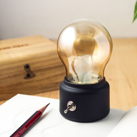 Lampe LED USB rechargeable avec interrupteur à bascule rétro en métal, éclairage de bureau élégant et économique. (1/5)