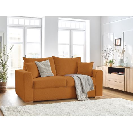 BOBOCHIC - Canapé droit convertible ouverture express AUGUSTIN tissu bouclette  140x200 Jaune (1/5)