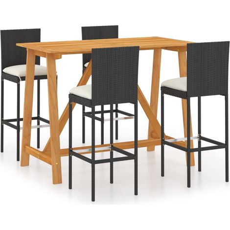 5 Piece Garden Bar Set with Cushions Poly Rattan Black vidaXL (1/5)