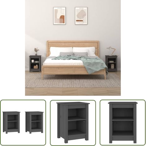 The Living Store Tables de chevet 2 pcs Gris 40x35x55 cm Bois de pin solide - Table De Chevet - Meuble De Chambre - Table Nuit - Bois Massif - Pin (1/5)