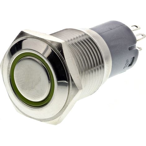 Bouton-poussoir, Momentané lumineux, LED Jaune, Unipolaire à deux directions (1RT), 3 A @ 250 V c.a., Chrome, Montage ( Prix pour 1 ) (1/2)