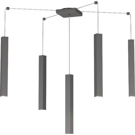 SQUARE TUBE SOSPENSIONE 5 LUCI GRIGIO ANTRACITE CAVO CM.250 CON BASE 1173-S5-GA (1/4)