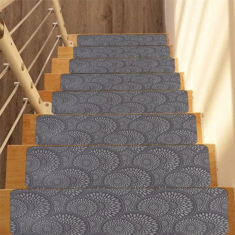 Tapis d'escalier antidérapants et amovibles 20 x 76 cm (lot de 4) - Protection optimale pour les marches d'escalier - Convient aux enfants, aux personnes âgées et aux animaux domestiques - Noir et gri (1/3)