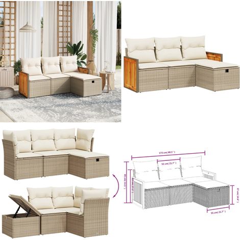 4-tlg. Garten-Sofagarnitur mit Kissen Beige Poly Rattan - Gartensortiment - Gartenmöbelset - Outdoor Lounge Set - Rattan Gartenmöbel - Polyethylen Gartenmöbel - Home & Living (1/5)