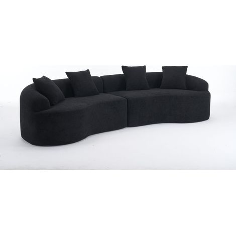 Gebogenes 4-Sitzer-Sofa aus Chenille in Schwarz, modular, ohne Montage (1/5)
