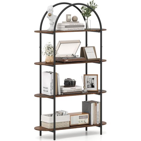 Étagère Cintrée, Bibliothèque Industrielle à 4 Niveaux avec Cadre Métallique, 95 x 34 x 156 cm pour Salon, Bureau, Chambre, Marron (1/5)