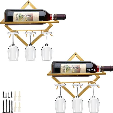 Porte - vin mural en métal, porte - vin suspendu pliable pour 2 bouteilles de vin (style 2) (1/5)