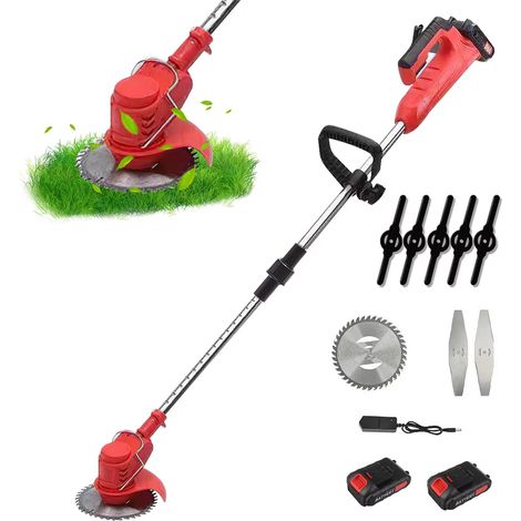 Tagliaerba Elettrico a Batteria, 18.000 giri/min, Pieghevole e Regolabile — Attrezzo per la Cura del Giardino con 2 Batterie Makita e 3 Tipi di Lame