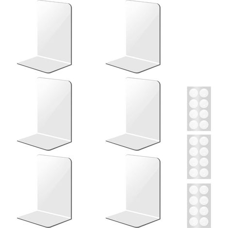 6 serre-livres acrylique transparent avec autocollants antidérapants pour une organisation stable des livres dans les maisons