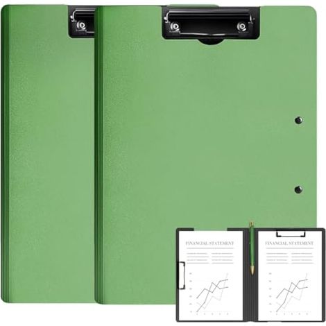 Lot de 2 porte-blocs pliables, porte-bloc A4, porte-bloc de bureau avec double clip en métal, porte-bloc de rangement pour bureau, école ou domaine médical (vert) (1/5)