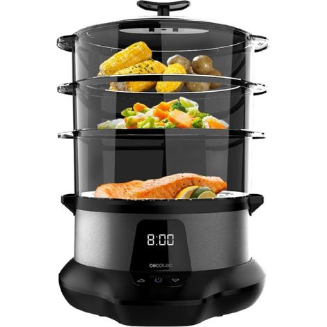 Cecotec – Cuiseur vapeur électrique 1000 W – Préserve les nutriments – 1 L de capacité – 3 niveaux de cuisson – Pièces lavables au lave-vaisselle