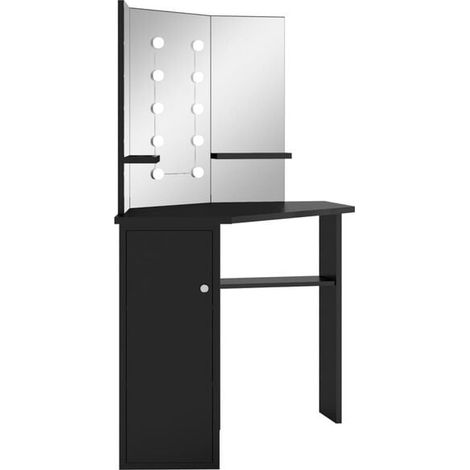 Coiffeuse d'Angle avec Lumières LED, Table de Maquillage Noire 111x54x141,5 cm (1/5)