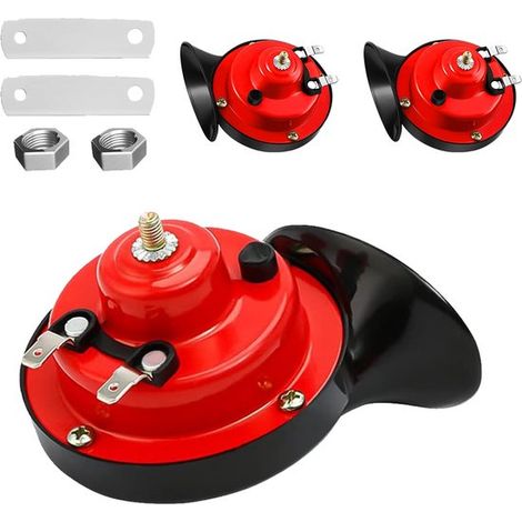 Bocina de aire，Bocina de aire de 2 piezas y 12 voltios，Bocina de aire súper potente de 300 dB，Kit de repuesto de bocina de aire impermeable，Rojo (1/5)
