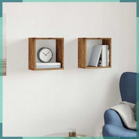 856576 étagères cube murales 2 pcs vieux bois 30x15x30 cm (1/5)