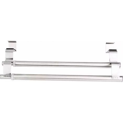Double, Porte Serviette en Acier Inoxydable pour Portes et Placards, Porte-Torchons Double avec Installation Facile, Sans Perçage- Largeur Extensible (1/5)