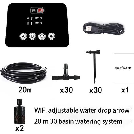 (Tuyau d'eau de 20 mètres, 30 régulateurs) Système d'arrosage intelligent WiFi, irrigation goutte à goutte automatique à des heures définies. (1/5)