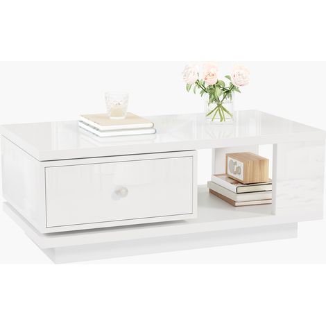 Table basse 90 × 48 × 35 cm - Module pivotant - Tiroir - Niche - MDF - Blanc (1/5)