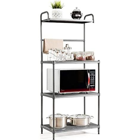 Support pour Micro-Ondes à 4 Niveaux - Étagère de Cuisine en métal - Étagère sur Pied avec étagères réglables - Étagère Autonome pour Micro-Ondes - 59 x 34 x 136 cm (Gris) (1/5)