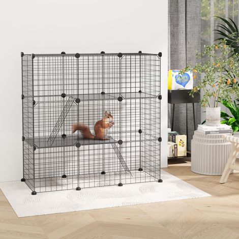 Cage Petits Animaux 31 Panneaux Parc Chatons Lapins Chinchillas Compagnie Noir 105x45x105cm