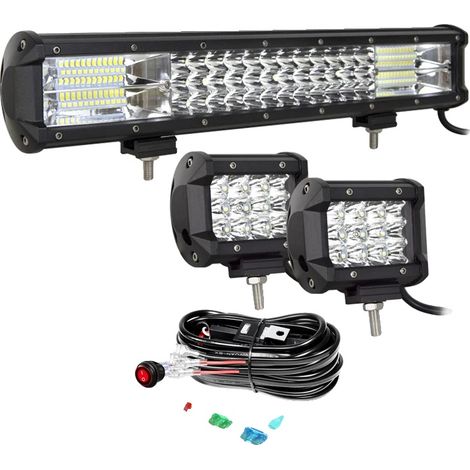 Barra de luz LED, alto brillo, diseño impermeable, kit de cables de 17 pulgadas y 2 x 36 W. (1/2)