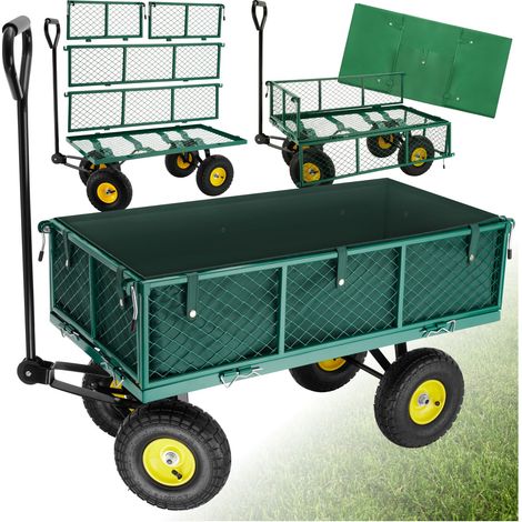 Chariot de jardin en métal avec parois rabattables vert, 350 kg