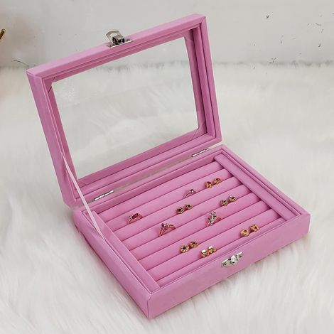 Flannel Jewelry Box with Lock, 9 Compartments, Beige Jewelry Storage Case for Necklaces, Earrings, Bracelets, Rings, Soft Lining, Travel Organizer (precepts) (1/5)