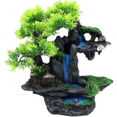 Décoration cascade poissons crevettes pour aquarium, paysage ancien bâtiment ornemental aquatique. (1/4)