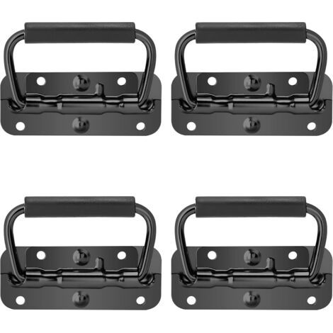 Sollbry Poignée de Boîte Pliable, 4 Pièce Poignées de Caisse Pliantes Acier Inoxydable Poignée à Ressort avec Poignée en Caoutchouc pour Boîtes à Outils Ou Boîtes de Rangement,100x40mm (Noir) (1/4)