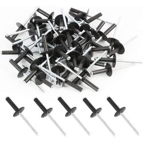 50 Rivets aveugles en Aluminium à Large Bride,Rivet Plaque immatriculation,Rivet Noir,4mm x 20mm pour Constructions, Bateaux, Voitures et Meubles, Résistants à la Corrosion et Durables (1/5)