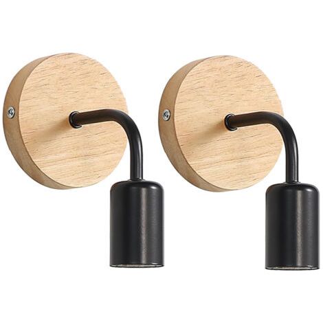 2 Pack Applique Murale Interieur Industrielle, Appliques Murale Bois, Noir, Lampe Murale Métal Decoration Murale Rétro, pour Salon, Chambre à Coucher Ampoules Non comprises (1/5)