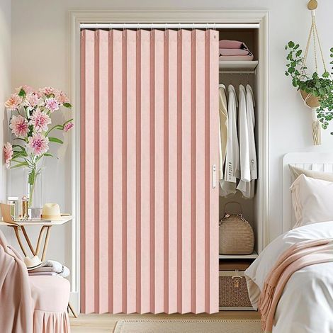 Rideau Placard Plissé Accordéon 99x198cm Rose Panneau Unique Séparation Pièce Porte Armoire Rideau Coulissant (1/5)