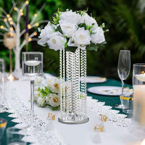 European Style Wedding Silver Crystal Tall Vase Table Decoration (1/5)