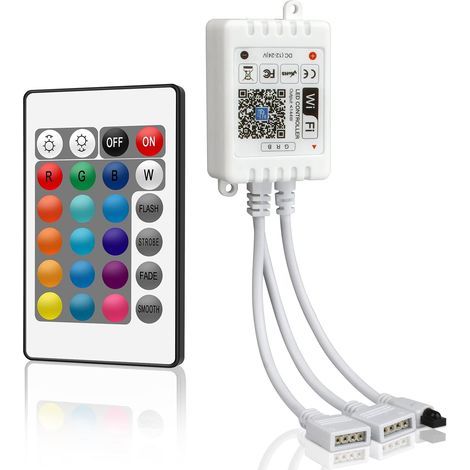 12V-24V Controleur LED RGB WiFi, Controleur LED MINI avec Telecommande IR 24 Bouton pour bande led 5050 3528 Compatible avec Alexa, Google Assistant,Android/iOS,contrôlé par WiFi/App (1/5)