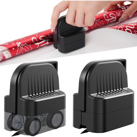 Taglierina per carta da regalo, taglierina per carta da regalo con 2 lame sostituibili, 4 ruote, strumento compatto per tagliare rotoli di carta da regalo natalizia, colore nero.