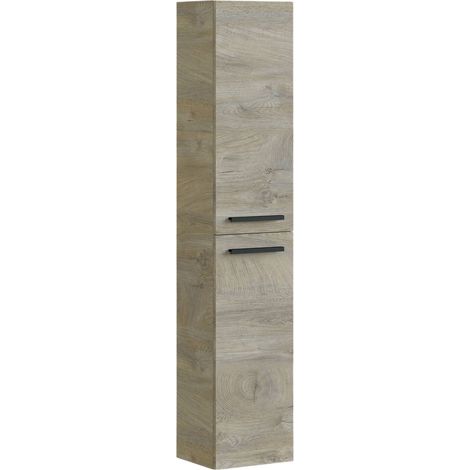 Mobile colonna Alexandria, Mobile per bagno a 2 ante, Armadio pensile sospeso con 2 ripiani, 30x25h150 cm, Rovere