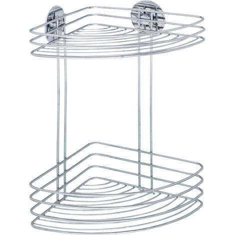 Wenko 18914100 Turbo-Loc Mensola Angolare, 2 Piani, Fissaggio Senza Trapano, Acciaio, 20 x 33 x 26,5 cm, Cromo (1/5)