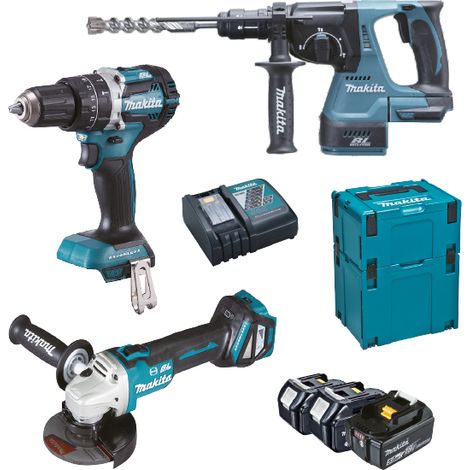 KIT MAKITA DHP484 + DHR243 + DGA513 + 3 BL1850 + DC18RC DLX3119TJ